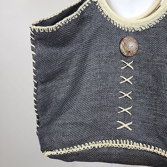 Cappelli Straworld Purse Black Lg Woven Straw Boho Hobo Coastal Resort Cruise - Picture 2 of 16